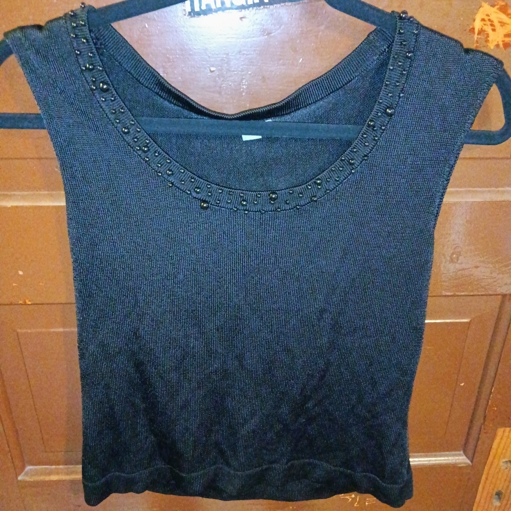EUC LOULOU Black Beaded Neckline Sleeveless Blouse M